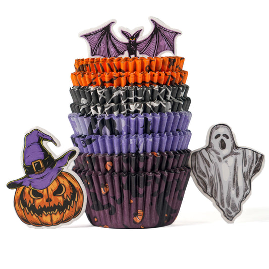 Bake Choice 200 Pcs Cupcake Liners with 12 Pcs Toppers, Standard Size Cupcake Liners for Baking, Halloween Baking Supplies