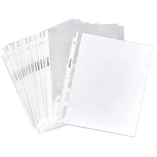 Amazon Basics Sheet Protectors for 3 Ring Binder, Heavyweight, Polypropylene, 8.5 x 11 Inch, 100-Pack, Clear