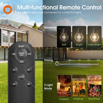 addlon 56FT(50+6) Solar String Lights Outdoor with Remote, 27 Shatterproof G40 Bulbs, Solar Powered & USB Charging Patio Lights, Dimmable Waterproof Solar String Lights for Outside, Camping, Backyard