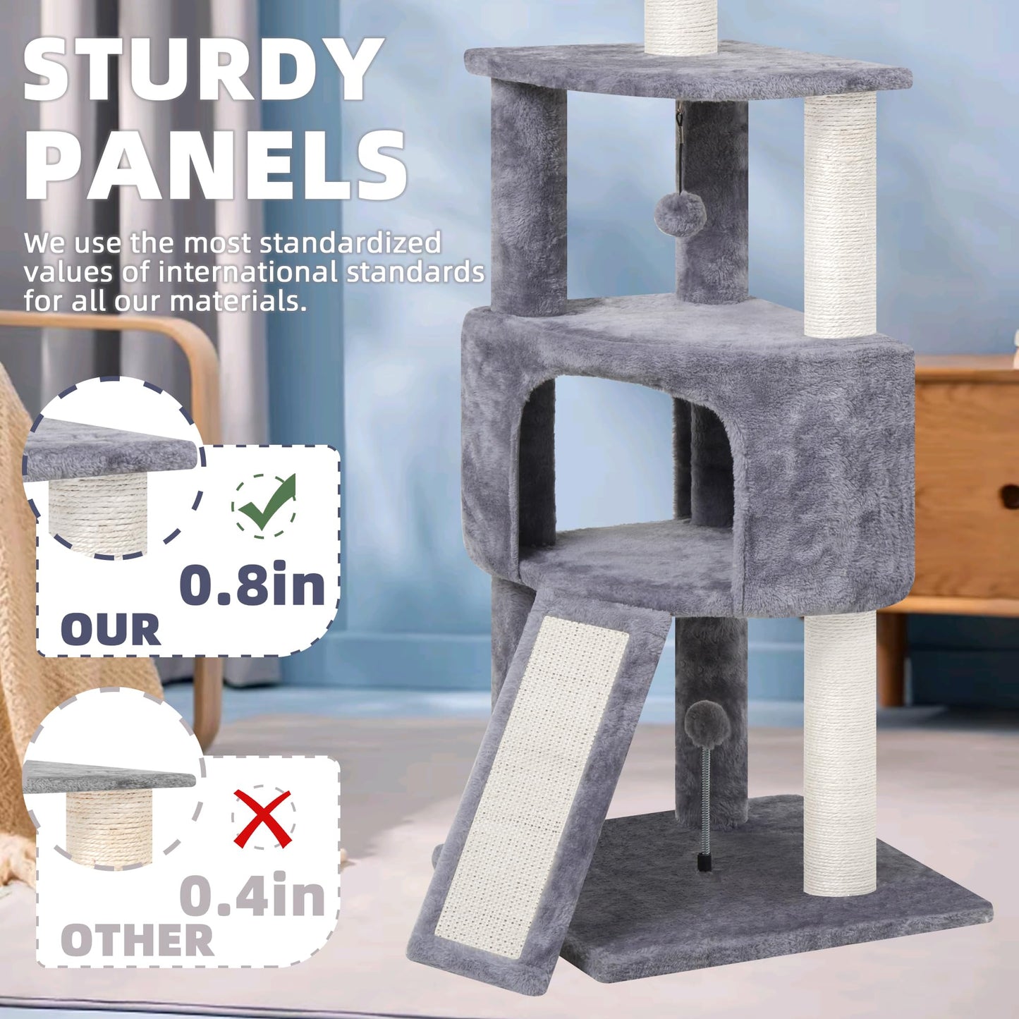 HUITREE 45in Cat Tree Tower with Big Condo for Indoor Kitten,Cat Tower with Scratching Post,Scratching Board and Cat Toys,Multi-Level,Small Space,Transformer Cat Tree, Grey(New)