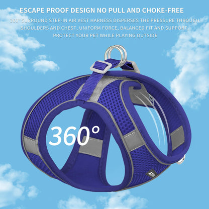 AIITLE Step in Dog Harness and Leash Set - Summer No Pull Escape Proof Vest Harnesses with Soft Mesh and Reflective Bands, Adjustable Pet Outdoor Harnesses for Small and Medium Dogs Royal Blue M