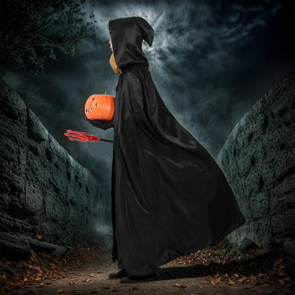 hoyuwak Black Cloak with Hood Halloween Wizard Hooded Cape Full Length Robe for Women Men Role Play Costume Witch Party Dress-Up