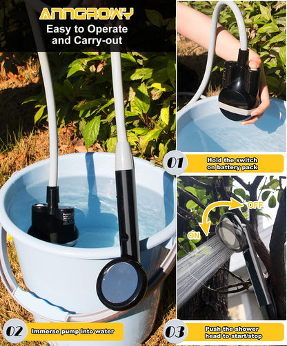 anngrowy Portable Shower for Camping - Battery Powered Compact Handheld Outdoor Rechargeable Showerhead Camp Shower Pump Electric Portable Shower Head for Pet Cleaning Beach Washing Hiking Traveling
