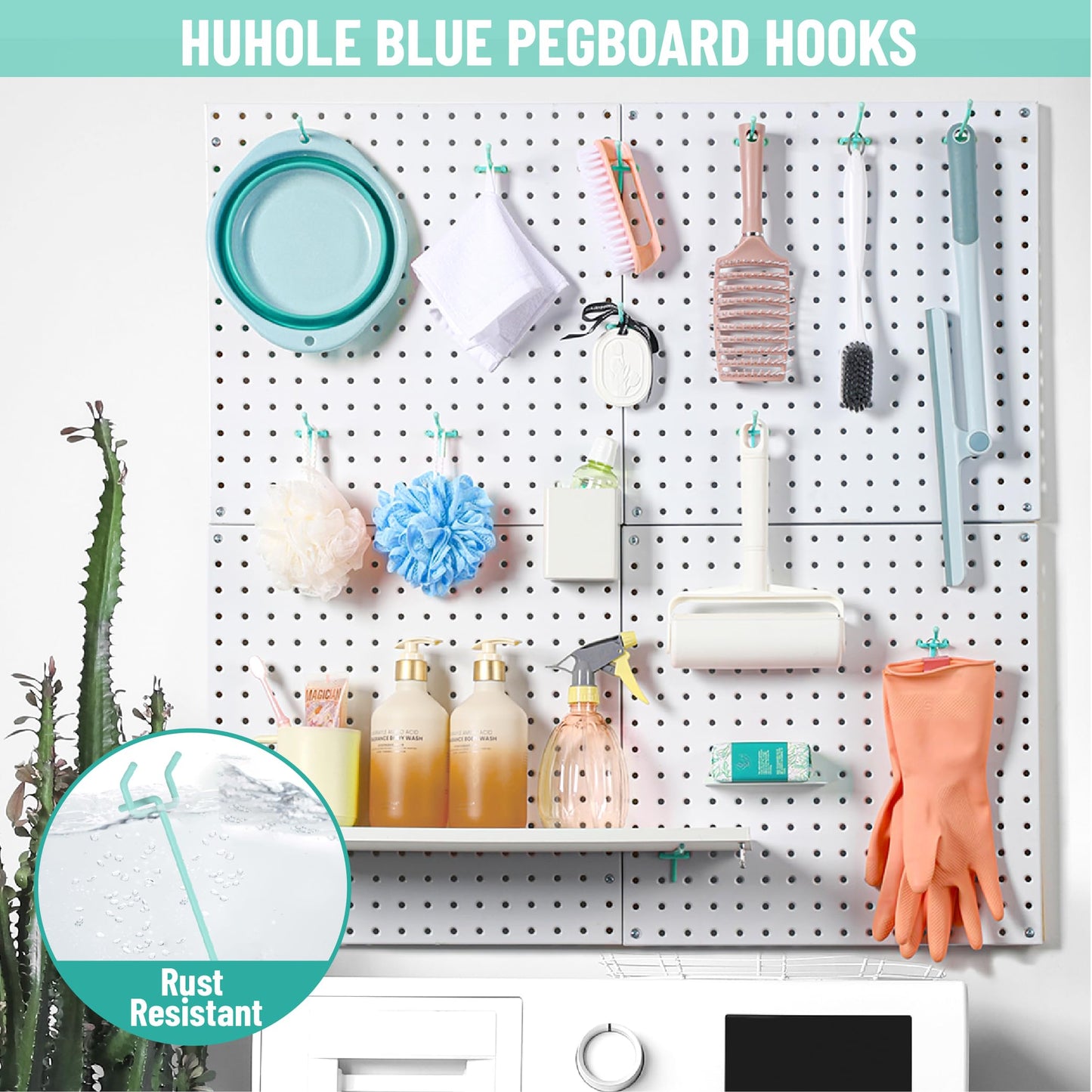 HUHOLE Pegboard Hooks 6 Inch 50PC, Blue Peg Board Hooks, Fit 1/4" or 1/8" Pegboard, Ideal Peg Board Organizer Accessories for Garage Tool Organization, Wall Storage (Blue, 6 Inch)