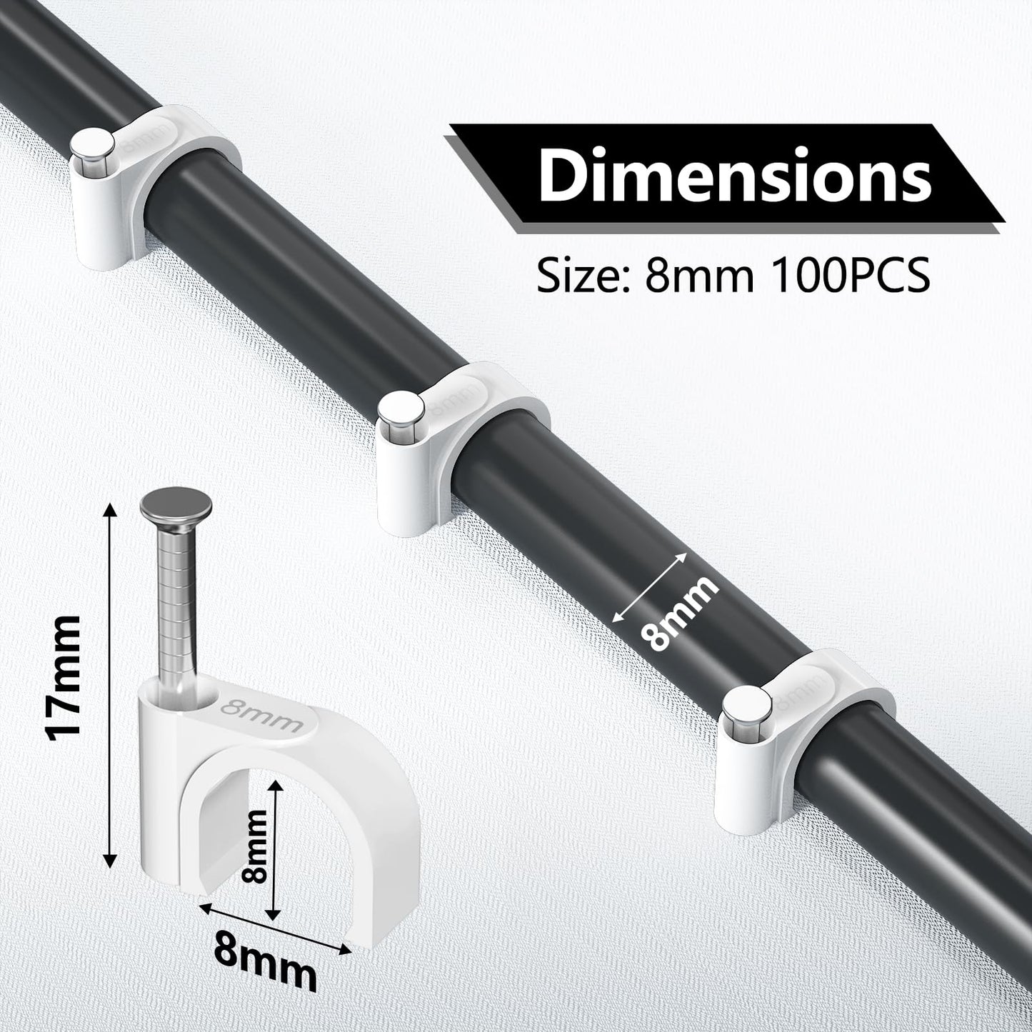 Jadaol Cable Clips 100Pcs 8mm Nail in Clips for Round Ethernet Cables Wall Clips Cable Tacks Electrical Wire TV Cable Speaker Wire Coax Clips Cable Nails for Cords Cat5/Cat5e/Cat6/Cat7 RJ45 Cord Clips