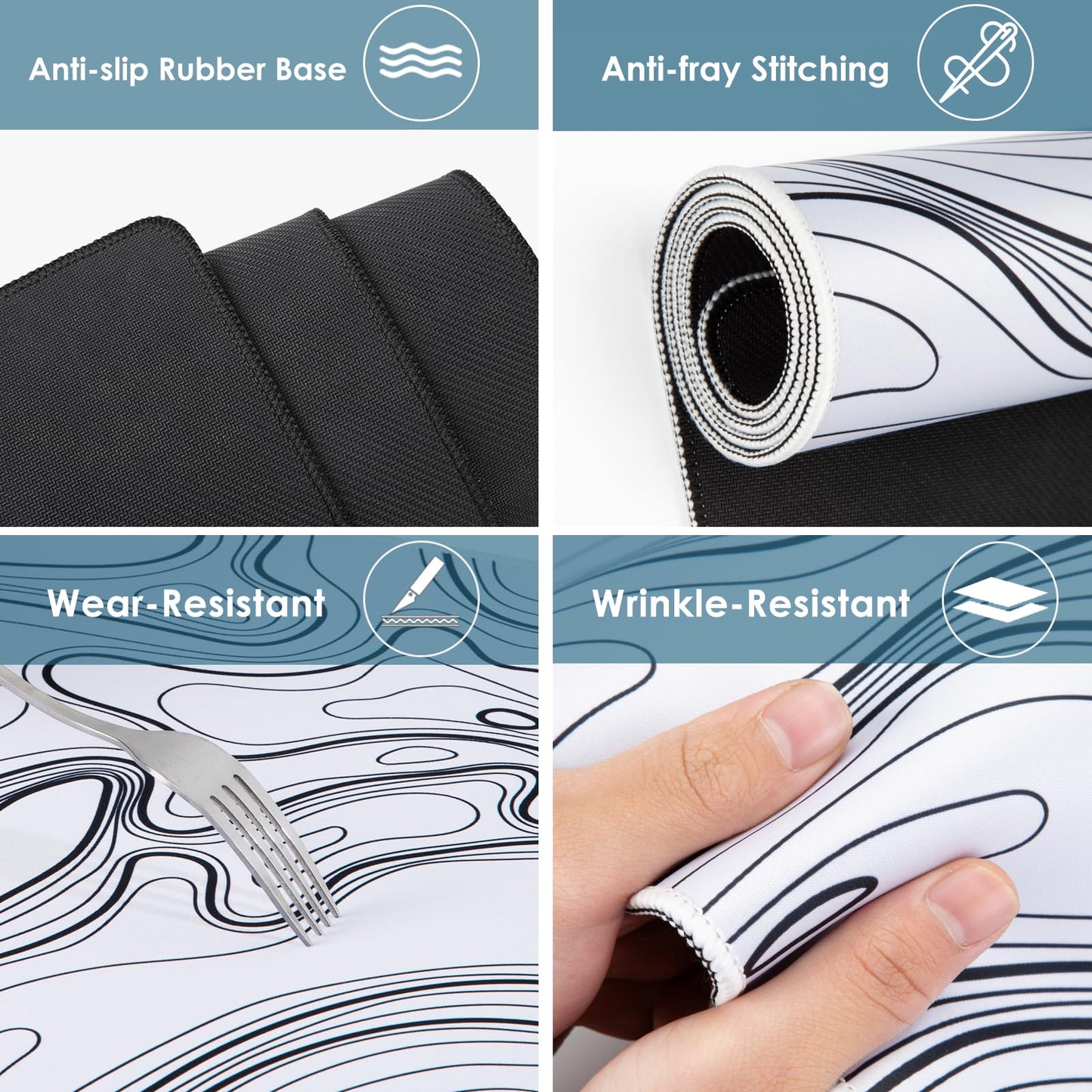 Black and White Large Gaming Mousepad - Extended Contour Topography Mouse Mat for Home and Office,Laptop Keyboard Mat with Non-Slip Rubber Base, Stitched Edges (35.43x15.75 x0.12, Not Waterproof)