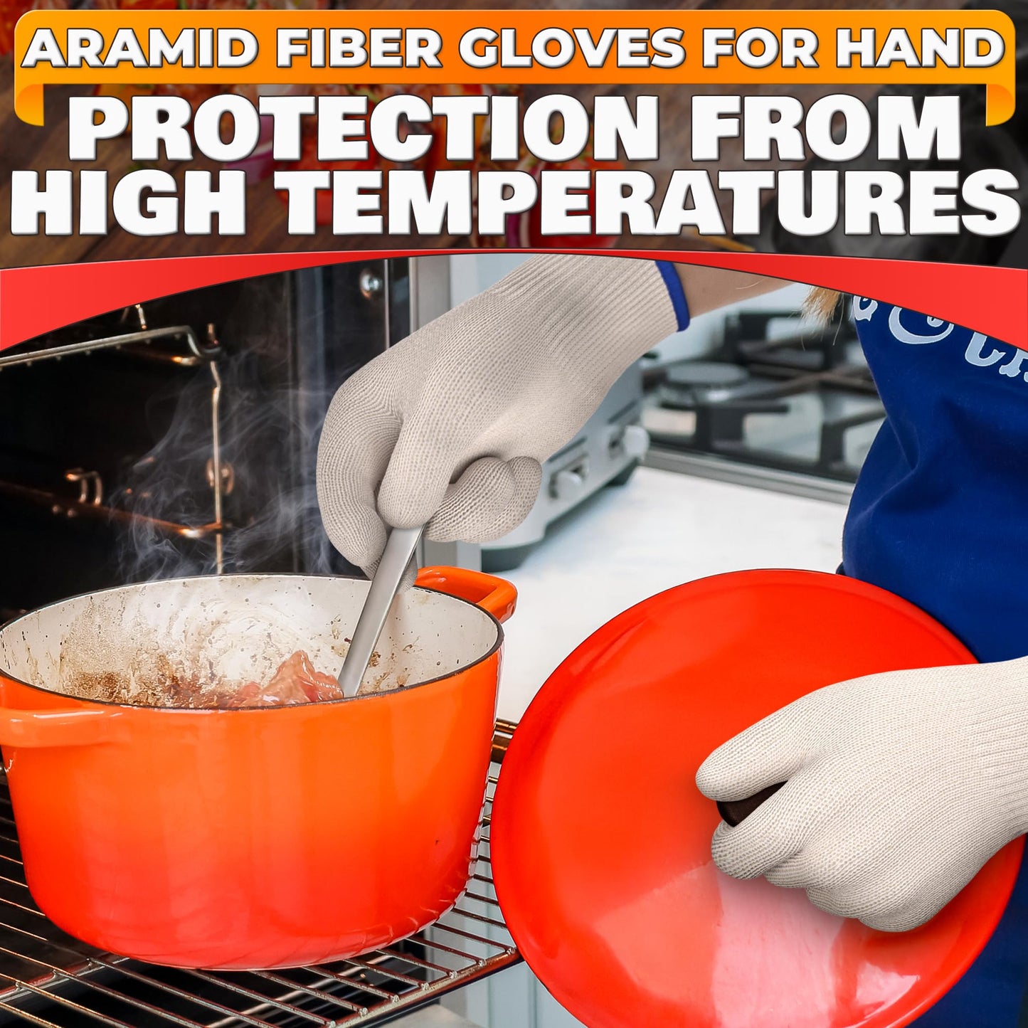 Heat-Resistant Cooking Gloves for Indoor and Outdoor Use - Gloves for Cooking, Baking, Pot-Holding, Smoker Grill Handling, and So On – Kitchen Gloves with 896 Degree Resistance, White, 10215