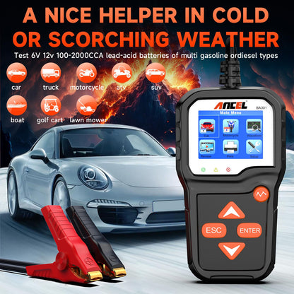 ANCEL BA301 6V 12V Car Battery Tester, 100-2000 CCA Automotive Load Tester Alternator Tester Auto Digital Battery Analyzer Cranking and Charging System Test Tool for Motorcycle Car Boat Truck SUV ATV