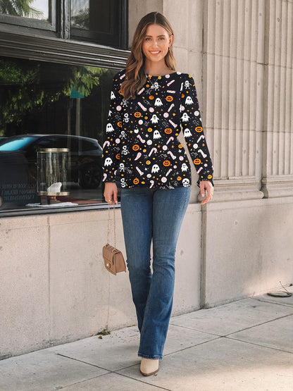 AUTOMET Long Sleeve Shirts Womens Halloween Fall Fashion 2025 Business Casual Tops Womens Trendy Dressy Blouses Cute Work Loose Fit Tee T Tshirts Ladies Tunic Clothes Outfit Clothing Legging Pumpkin