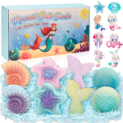 8 Packs Bath Bombs for Kids Girls, Mermaid Bath Bomb with Surprise Toys Inside, Princess Bubble Bath Toys for Kids Aged 4-8, Christmas Birthday Gifts for Girls 3 4 5 6 7 8