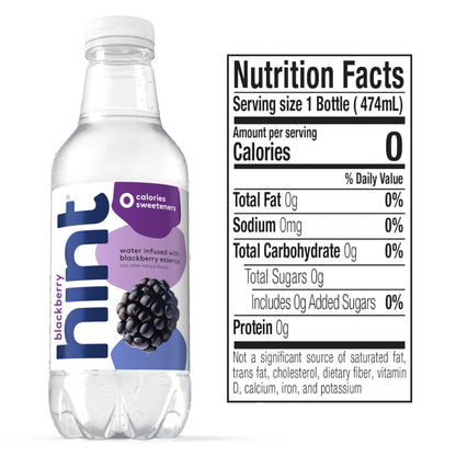 Hint Water Blackberry, Pure Water Infused with Blackberry, Zero Sugar, Zero Calories, Zero Sweeteners, Zero Preservatives, Zero Artificial Flavors, 16 Fl Oz (Pack of 12)