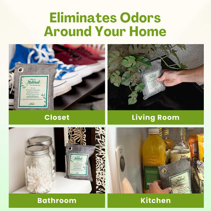 Asani Air Purifier Bags with Bamboo Activated Charcoal (Purifying Pack of 4) | Natural Air Freshener Deodorizer | Moisture Absorber and Odor Eliminators for Home, Car, Refrigerator, Closet (200g Each)