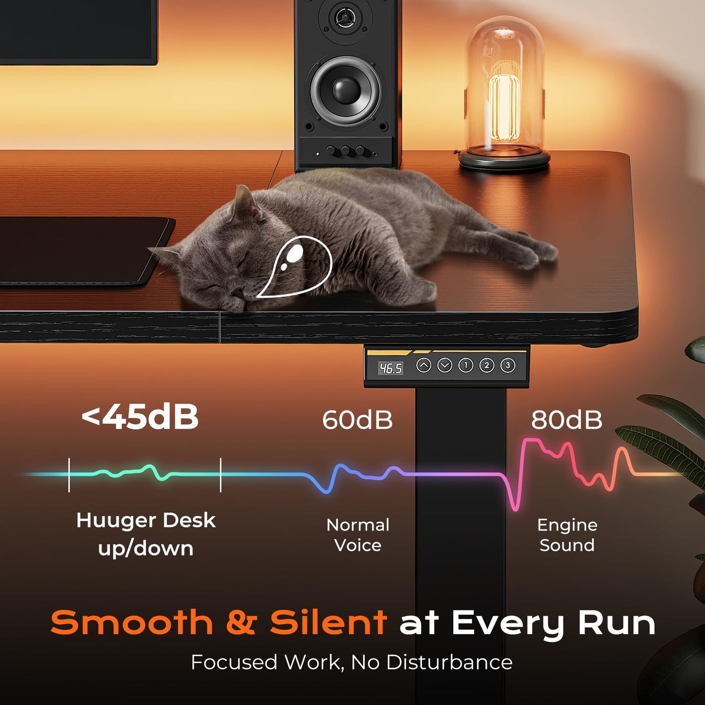 Huuger 55 x 28 Large Electric Standing Desk, Height Adjustable Computer Desk, 27.6" Deep Desktop, Stand up Gaming Office Table with 2 Hooks, 3 Preset Heights, for Home Office, Black