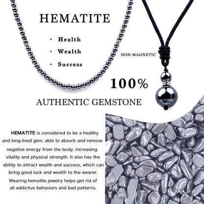 2Pcs Hematite Necklace - Beaded Necklace for Men - Protection Necklace Men Choker Necklaces Hematite Beads Pendant Jewelry Gifts for Men