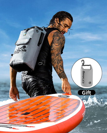 IDRYBAG Dry Bag Backpack Waterproof Floating 20L/30L/40L, Dry Bags Waterproof Backpack for Men, Dry Sack Waterproof Bag Kayak, Gray, 16 long, Hiking Backpack