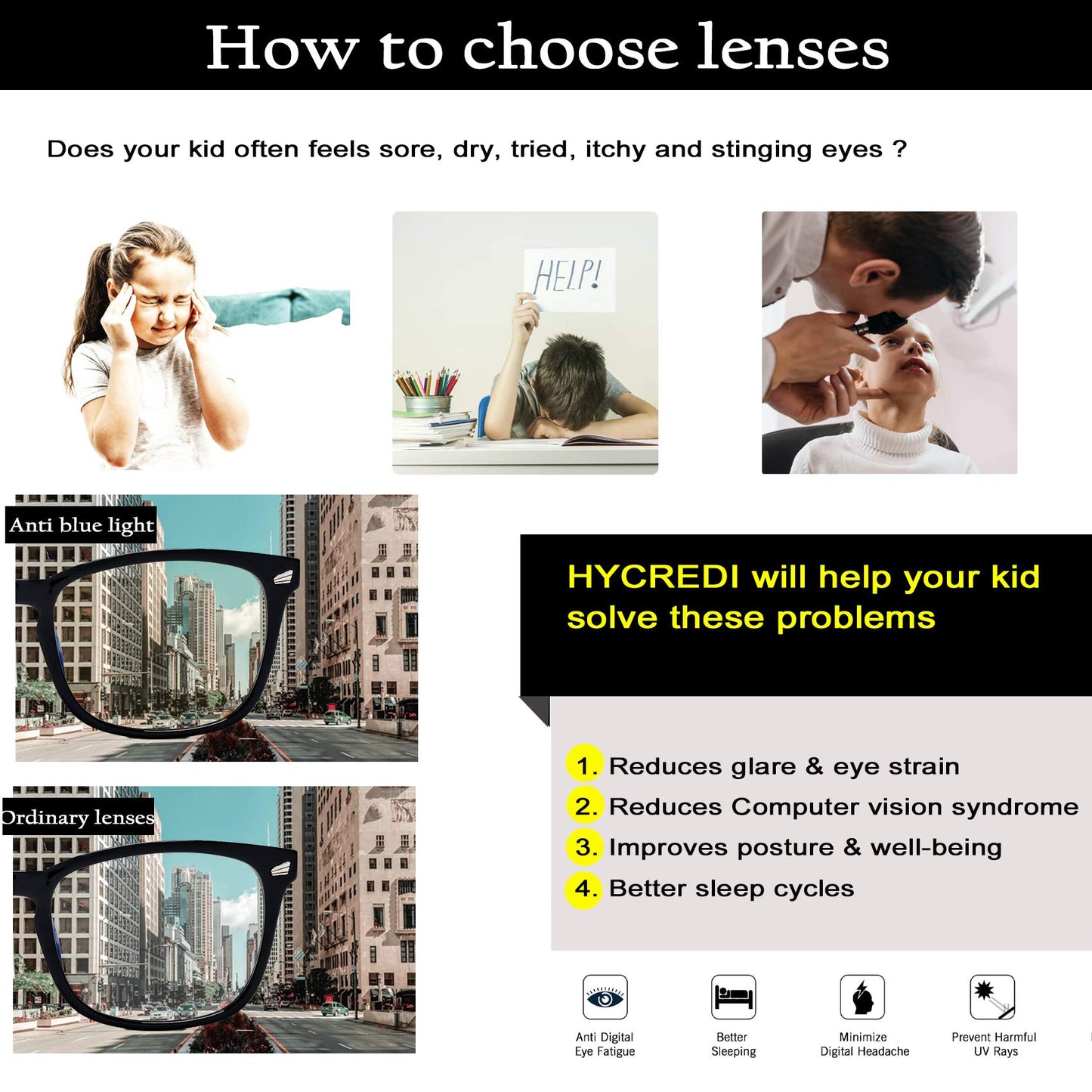 Hycredi Kids Blue Light Blocking Glasses，Anti Eyestrain & UV Protection, Computer Gaming TV Phone Glasses for Boys Girls (Transparent)