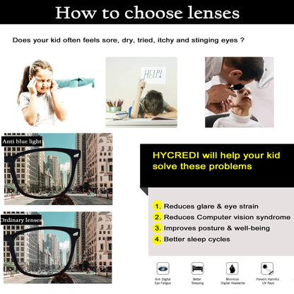 Hycredi Kids Blue Light Blocking Glasses，Anti Eyestrain & UV Protection, Computer Gaming TV Phone Glasses for Boys Girls (Transparent)