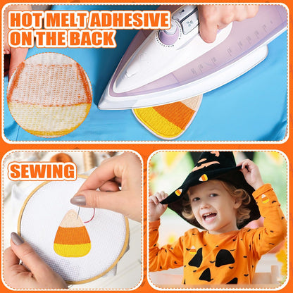 AUGSUN 30pcs Halloween Candy Corn Iron On Patches Embroidered Sew On Applique Repair Patch DIY Crafts for Clothing Jacket Jeans Pants Dress Backpack Hat