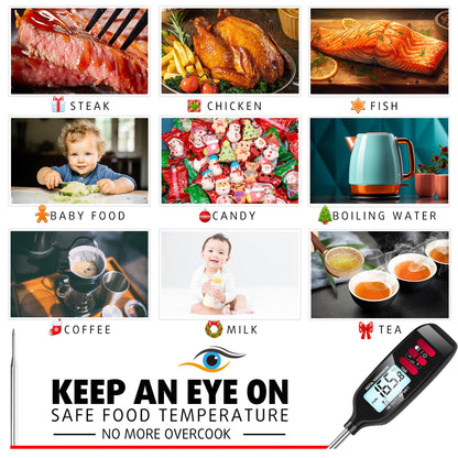 Antonki Meat Thermometer Digital, Smart Instant Read Food Thermometer with Super Long Probe for Cooking Grilling Baking Kitchen Candy BBQ Oil Liquid, Backlit Display, Battery Included