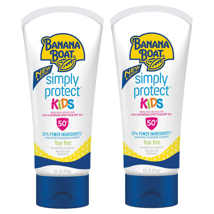 Banana Boat 100% Mineral Kids Sunscreen Lotion SPF 50, Twin Pack | Banana Boat Mineral Sunscreen for Kids, Childrens Sunblock SPF 50, Oxybenzone-Free, 6oz each (Pack of 2)