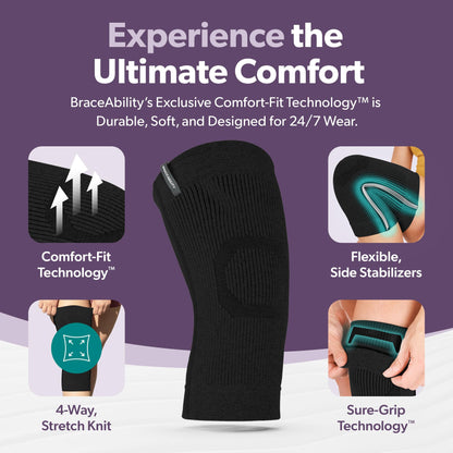 BraceAbility Knee Compression Sleeve - Knit Knee Pain Brace for Men or Women, Arthritis Relief, Meniscus Tear, Running, Workout, Sports, Swelling, Athletic Support for Joint Stability (XL/2XL Black)