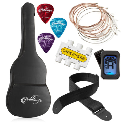 Ashthorpe 38-inch Beginner Acoustic Guitar Package (Black), Basic Starter Kit w/Gig Bag, Strings, Strap, Tuner, Pitch Pipe, Picks