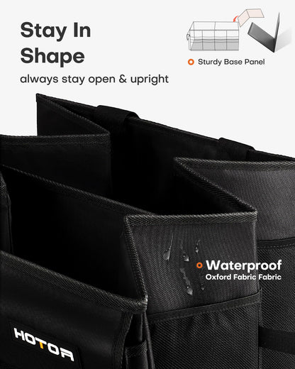 HOTOR Trunk Organizer - Car Organizer, Foldable Trunk organizer for SUVs & Sedans, Sturdy Car Organization for Car Accessories, Tools, Sundries, Black, 2 Compartments, 21.3"×12.6"×10.6"