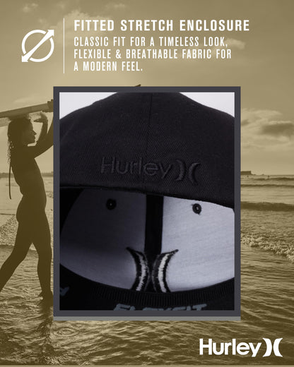 Hurley Mens Baseball Cap - Flexfit Fitted Baseball Caps for Men (Sizes: S-XL), Size Large-X-Large, Black/(Black)