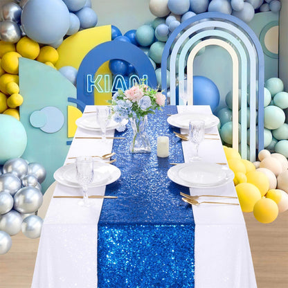 B-COOL Royal Blue Table Runner 12 Pack 12x72Inch Glitter Decoration Sparkly Fabric for Graduation Holiday Birthday Outdoor Dining Table Centerpieces