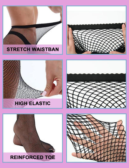 Buauty Plus Size Fishnet Stockings for Women - 3 Pairs Sexy Fishnets Tights, Halloween Fish Net Stockings,Gothic Clothes