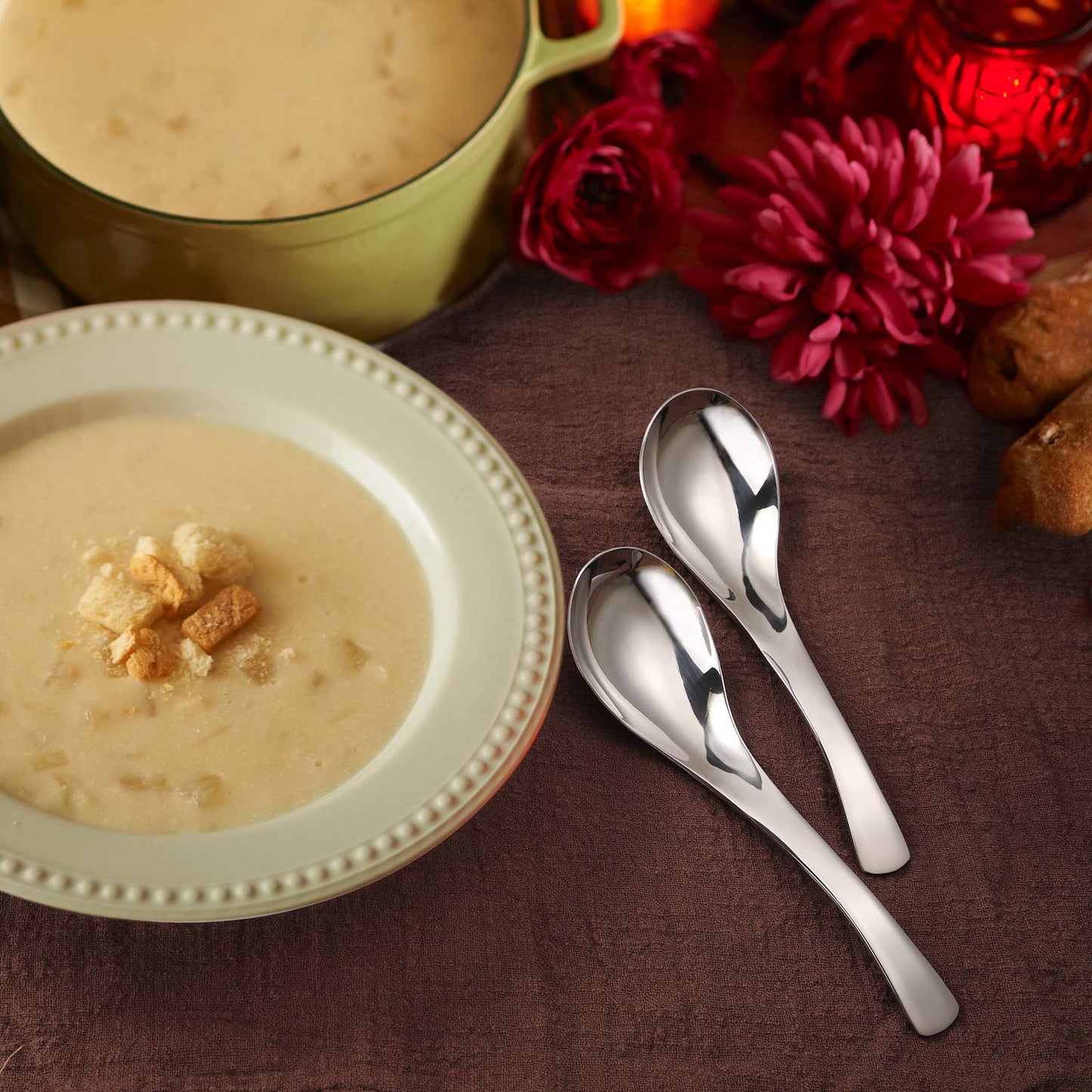 HIWARE Thick Heavy-weight Soup Spoons, High Grade Stainless Steel Soup Spoons, Set of 6