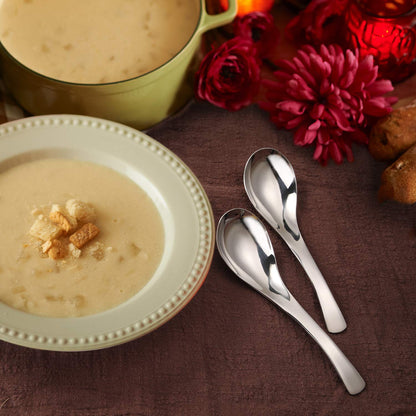 HIWARE Thick Heavy-weight Soup Spoons, High Grade Stainless Steel Soup Spoons, Set of 6