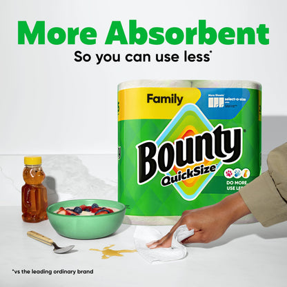 Bounty Paper Towels Quick Size, White, 16 Family Rolls = 40 Regular Rolls