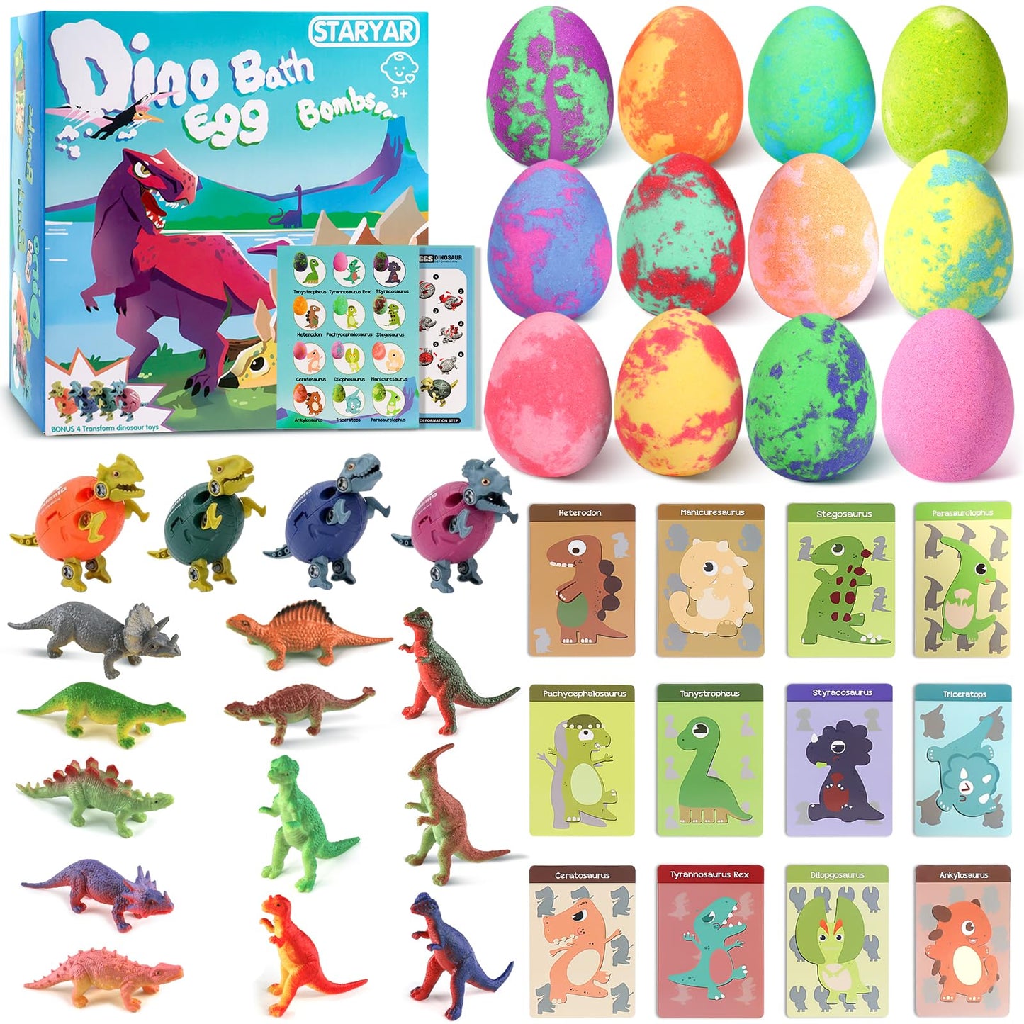 Bath Bombs for Kids with Surprise Toys Inside - 16 Pack Organic Dinosaur Bath Bombs Gift Set, Dinosaur Toys for Kid 3 4 5 6 7 8 9 Years, Bubble Bath Toys, Christmas Gifts, Stocking Stuffers for Kids