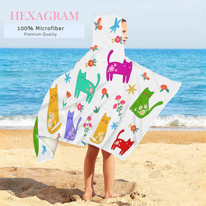 Bonsai Tree Summer Bright Hooded Beach Towel, Cat Lover Kids Poncho Towel for Boys Girls, Quick Dry 30''x50” Bath Towel for Pool Swiming Boys Gifts