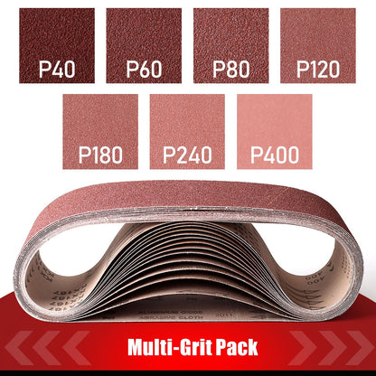 Boshcraft 21 Pack 3 x 21 Inch Sanding Belts, 3x21 Belt Sander Sanding Belts 40/60/80/120/180/240/400 Grits Assortment Sanding Belt for Belt Sander Knife Sharpening Woodworking Metal Polishing