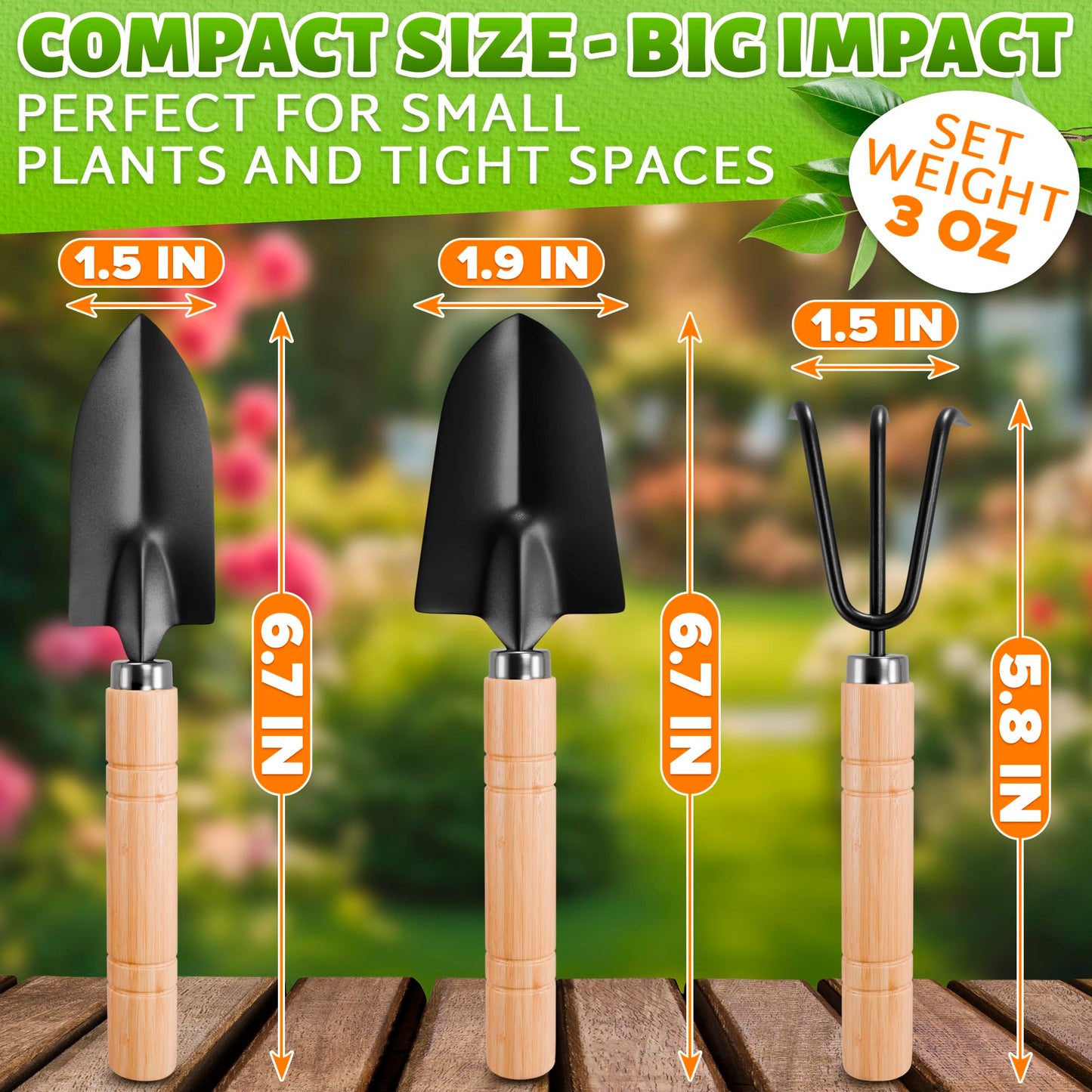 3 Pcs Small Garden Tools for Gardening – Planting Tools Set with Small Garden Shovel Hand, Ergonomic Hand Rake, Rustproof & Solid Wood Handle – Shovels for Digging & Indoor Plant Care