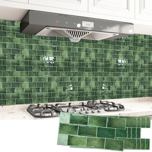 Art3d Peel and Stick Backsplash Tile Green for Kithchen Bathroom Laundry Room Stove RV, 20-Pack of 12 x 6" Self-Adhesive Vinyl Stick On Subway Tile