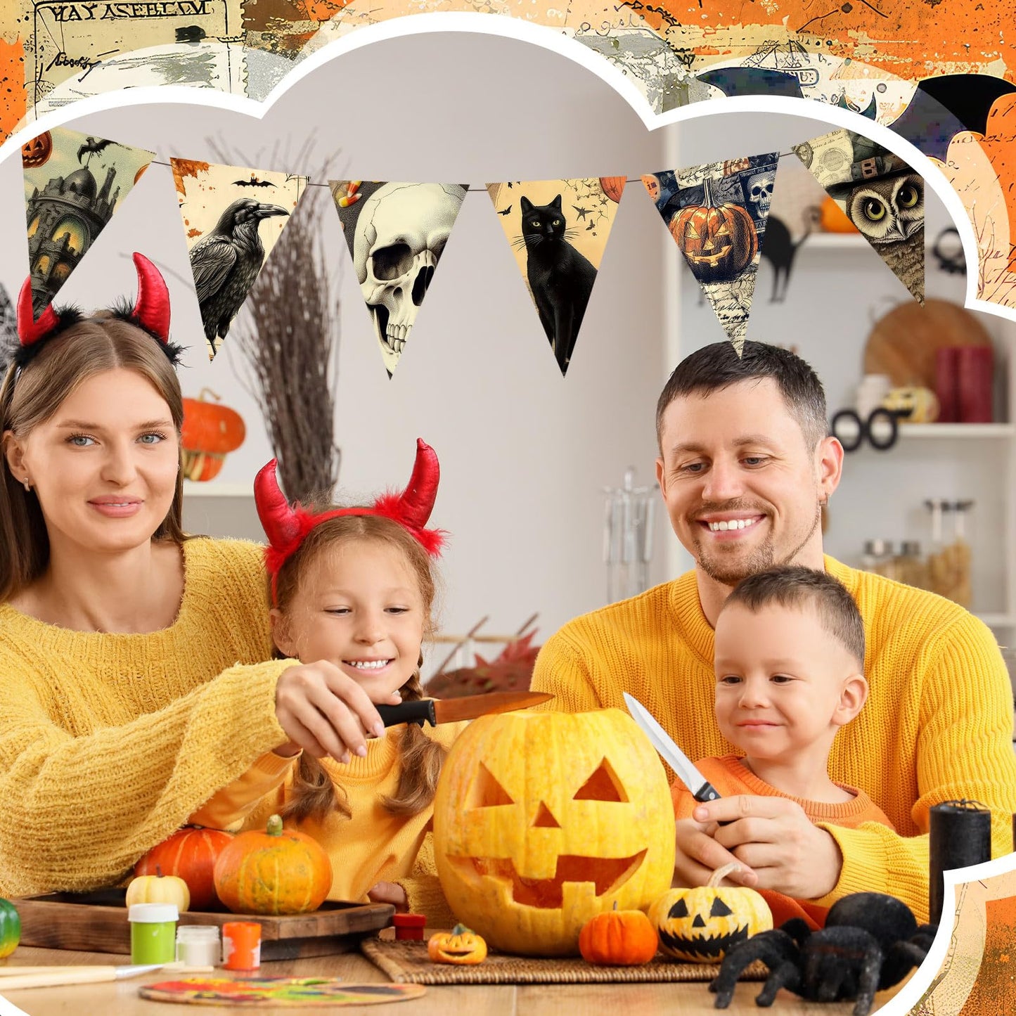 HunnmingRe 20 Pcs 10''x10'' Vintage Halloween Quilting Fabric Square Spooky Gothic Quiltted Fabric Bundle Pumpkin Skull Cat Precuts Printed Patchwork Supplies for Holiday DIY Sewing Craft