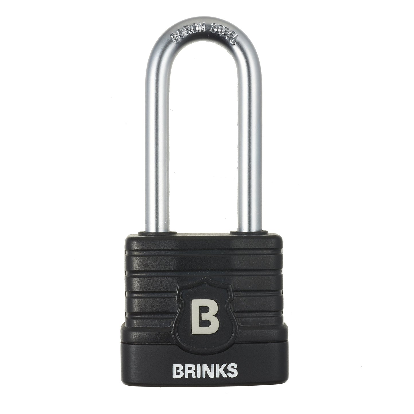 BRINKS - 44mm Commercial Laminated Steel Weather Resistant Padlock with 2 3/8” Shackle - TPE Wrapped and Hardened Boron Steel Shackle