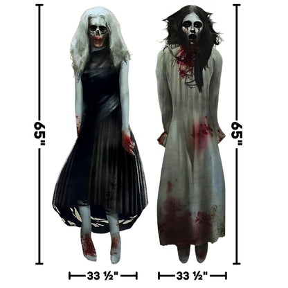 Haunting Ghost Girls Plastic Scene Setters Add-Ons - 65" x 33.5" (Pack of 2) - Spooky Decorations for Eye-Catching Halloween Celebrations