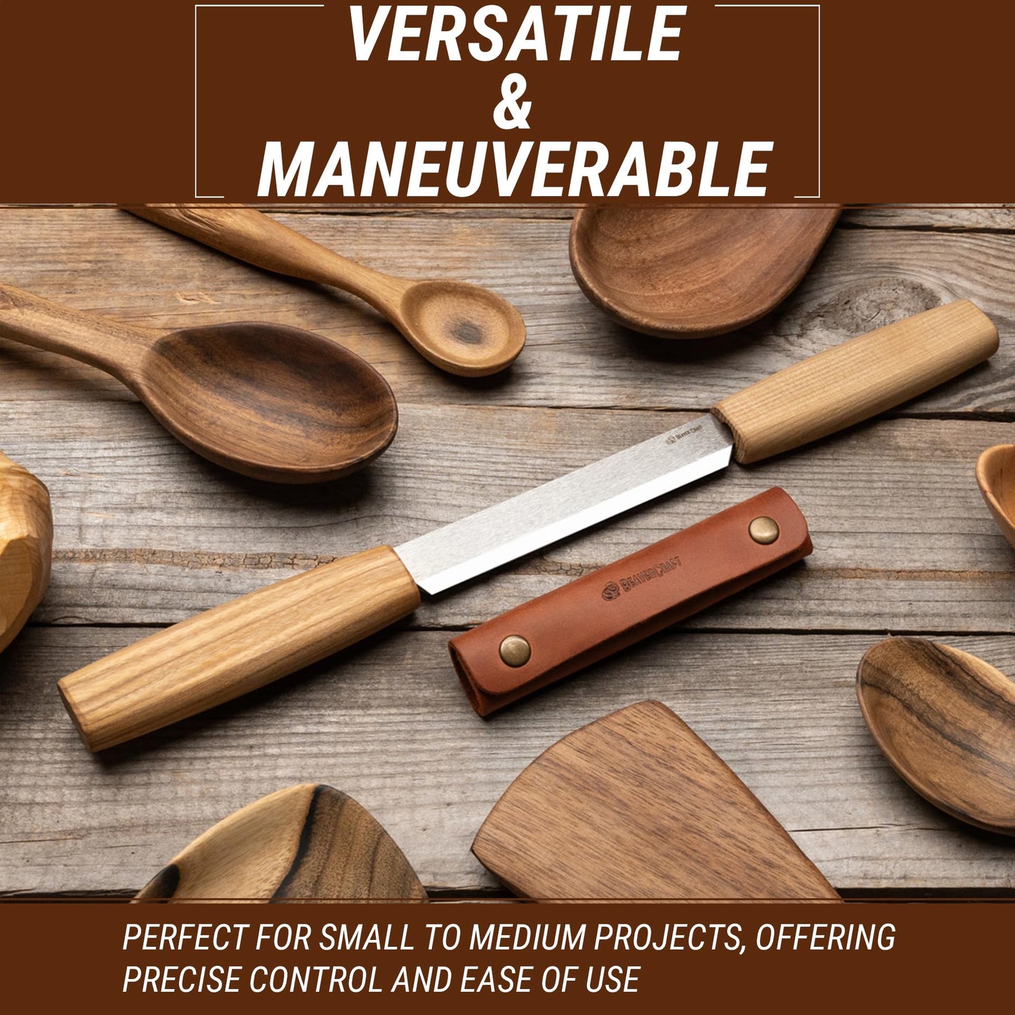 BeaverCraft Draw Knife Woodworking Tool 4.3"- Drawknife Wood Carving Knife with Leather Sheath DK2s - Whittling Knives for Shaping, Detailing, Spoon Carving - Whittling Tools