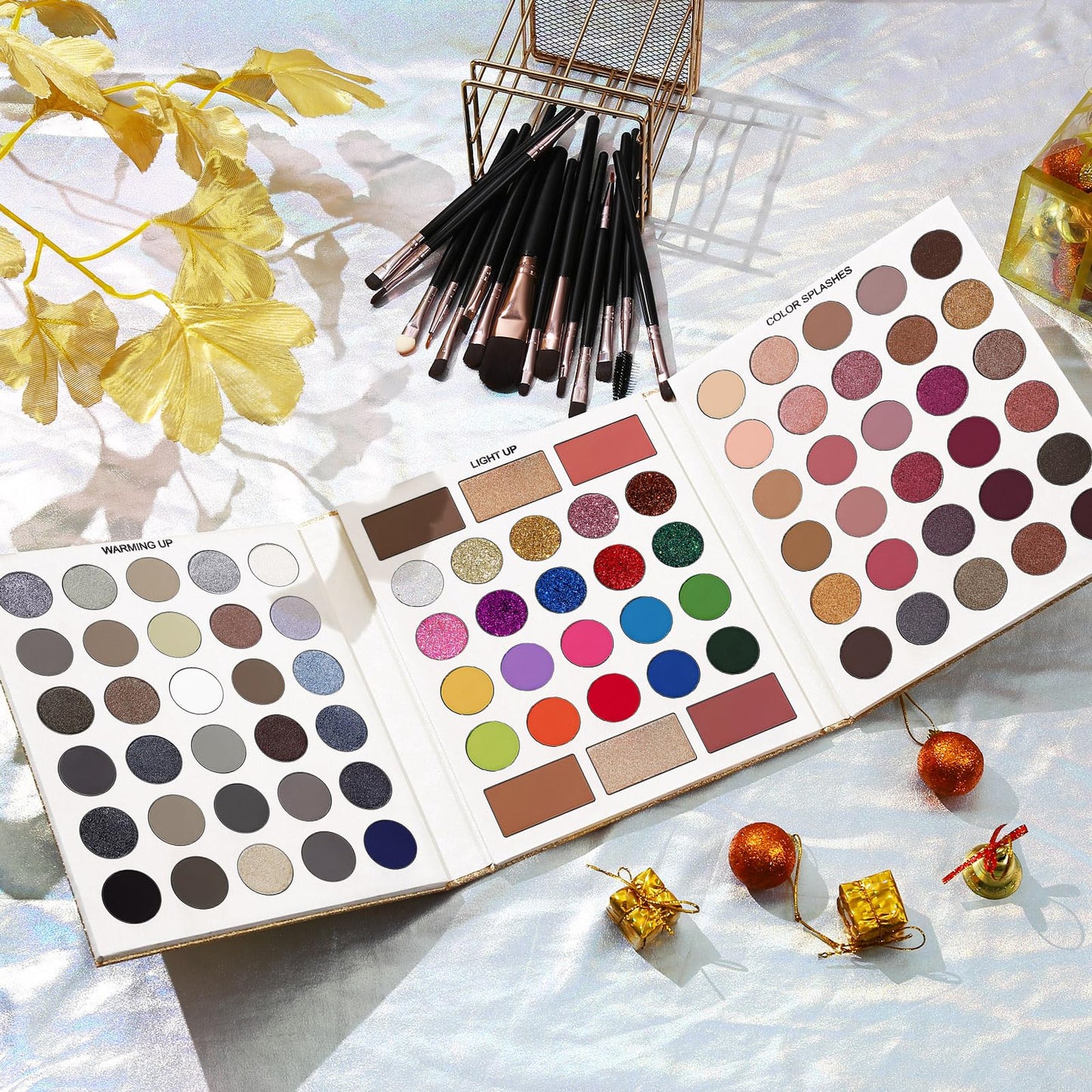 Black Grey Eyeshadow Makeup Palette + 15 Brushes Set, 86 Colors Matte Glitter Highly Pigmented Long Lasting Eye shadow, Blush, Contour, Highlighter All in One Make Up Kit for Halloween & Daily Use