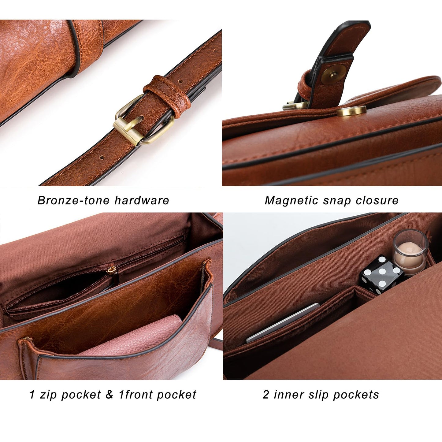 AFKOMST Crossbody Bags for Women,Small Saddle Purse and Boho Cross Body Handbags,Vegan Leather, Brown