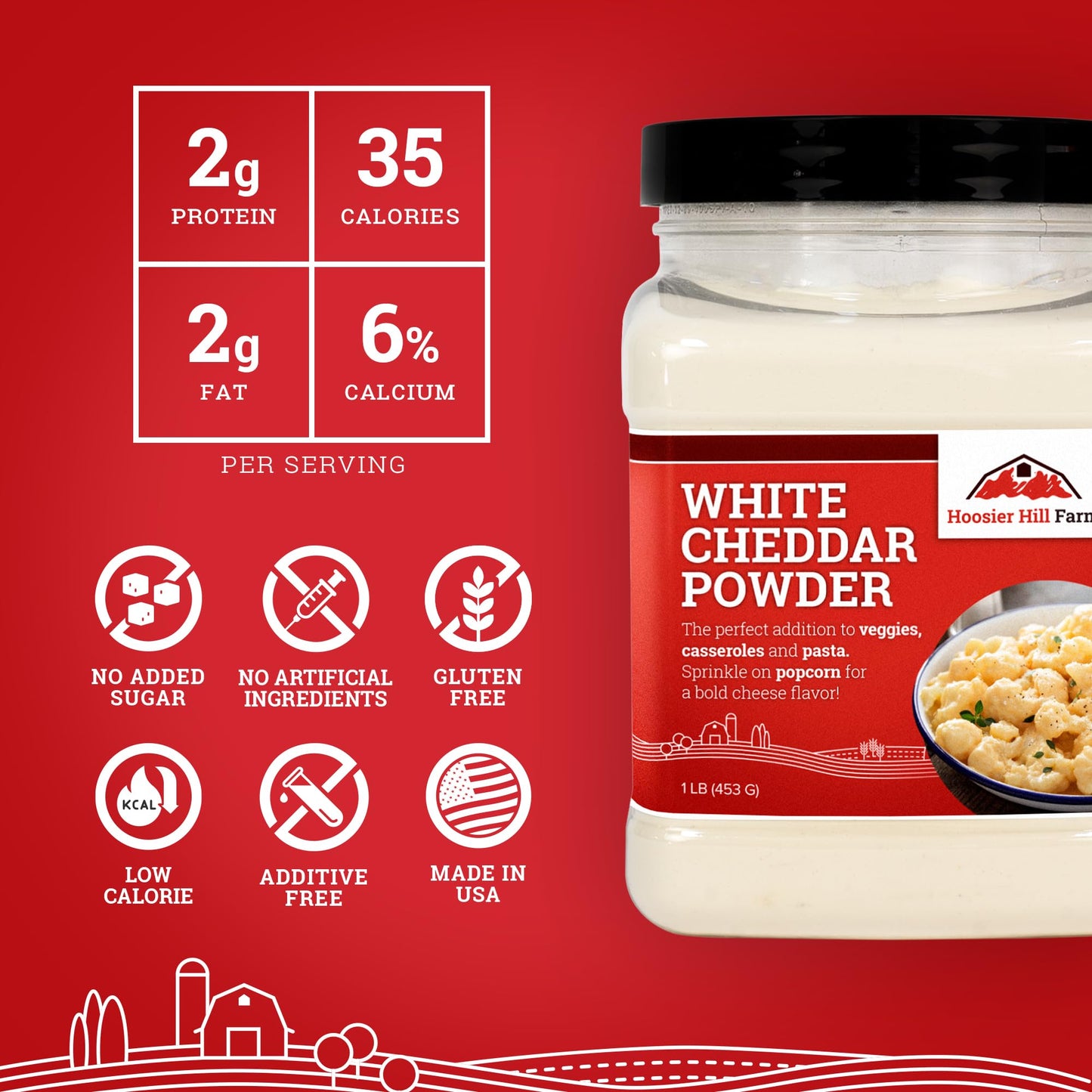 Hoosier Hill Farm White Cheddar Cheese Powder, 1LB (Pack of 1)