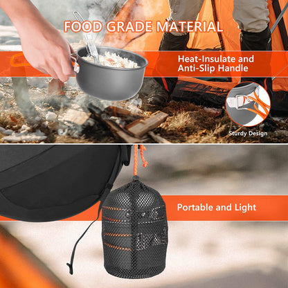 Camping Cookware Set with Stove, Portable Camping Mess Kit with Non-Stick Pots、Pans Set and Folding Fork, Lightweight Backpacking cookware Cooking Set for Outdoor/Camping/Hiking/Picnic
