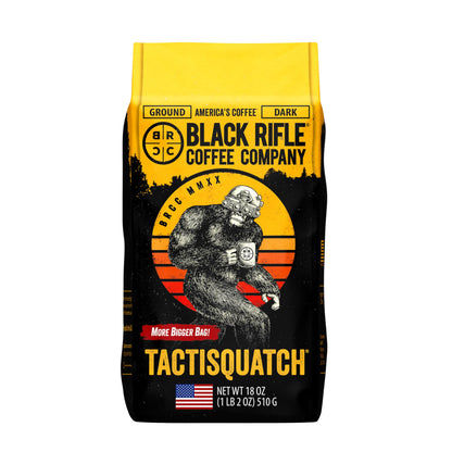 Black Rifle Coffee Company Ground Coffee Dark Roast - Roasted Blend Made from Pure Arabica Beans - Colombian & Brazilian Beans - Veteran Founded & American Made (Tactisquatch, 18oz Bag)