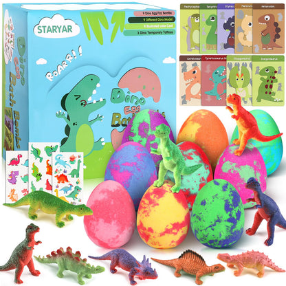 Bath Bombs for Kids with Surprise Toys Inside - 9 Pack Organic Dinosaur Bath Bombs Gift Set, Bubble Bath Fizzes, Dinosaur Toys for Kids 3 4 5 6 7 8 9 Years, Stocking Stuffers for Kids, Christmas Gifts