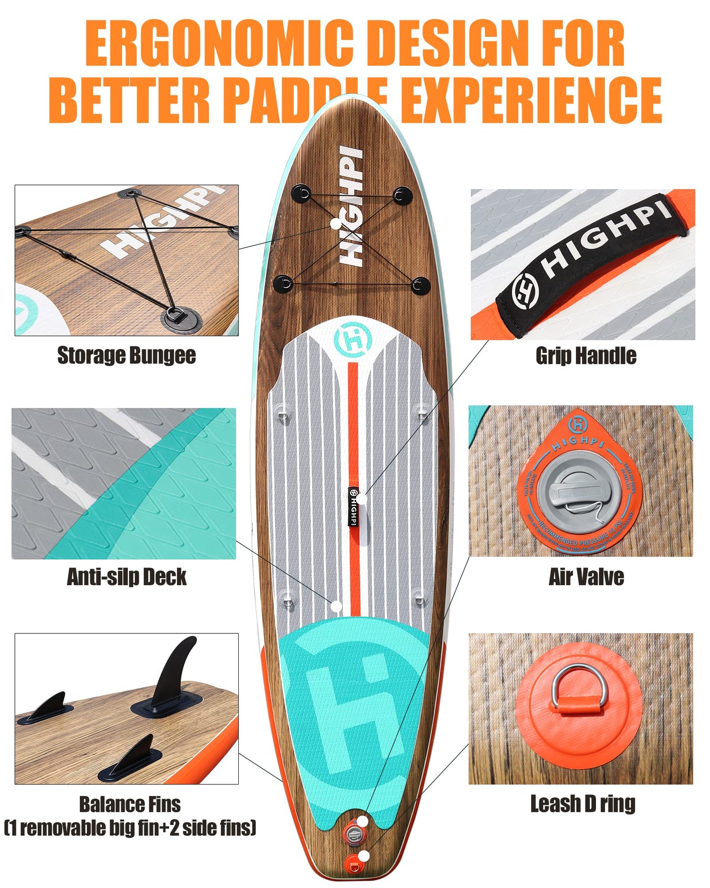 Highpi 11ft Inflatable Stand Up Paddle Board for Youth and Adults – Wide Sup with Premium Accessories, Blow Up Paddleboard for Surfing, Fishing, Yoga & More