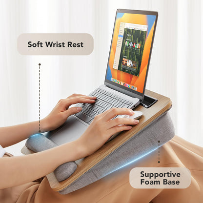 HUANUO Portable Lap Laptop Desk with Pillow Cushion, Fits up to 15.6 inch Laptop, with Anti-Slip Strip & Storage Function for Home Office Students Use as Computer Laptop Stand, Book Tablet